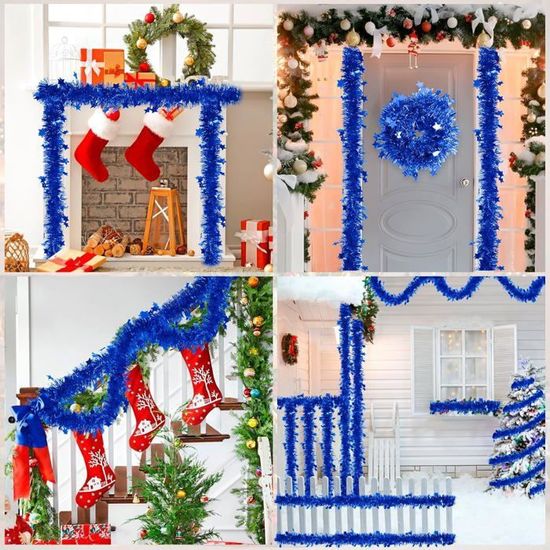 Guirlande Scintillante Noël - 5 Pièces De 2m, Bleu Argenté, Pour Sapin, Déco Murale Ou Fête - 6
