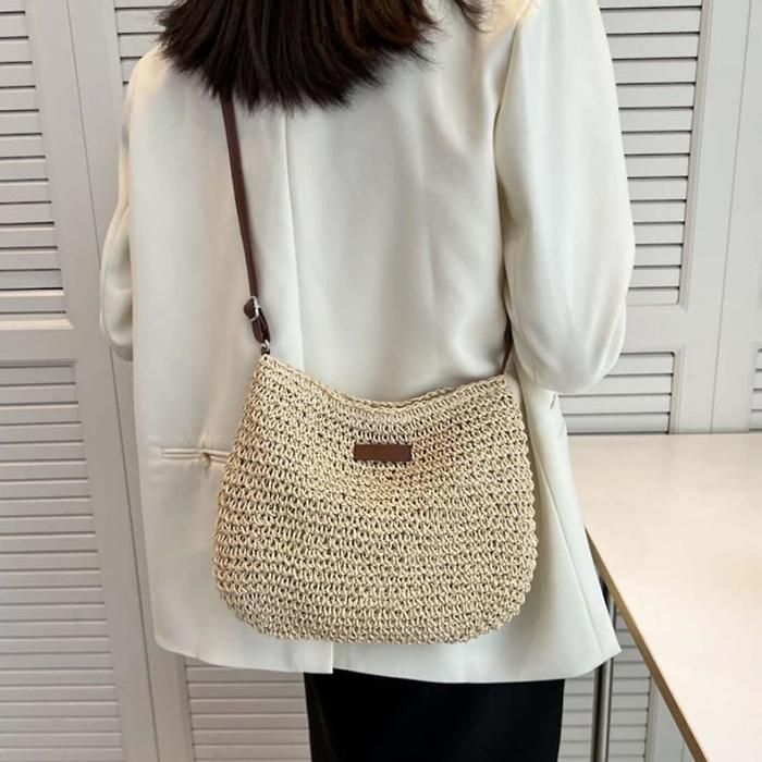 Sacs à bandoulière, sac de paille d'été, sac à bandoulière tressé à une  épaule pour femmes, sac de plage assorti,1 paquet-Beige