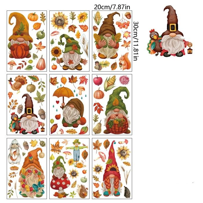 9 Pièces Décalque Fenêtre Automne 3D - Autocollant Vitre