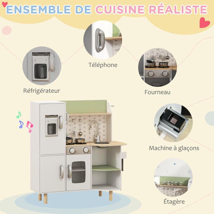 Cuisine Enfant en Bois de Sapin, Ensemble de Cuisine 3 Pièces avec Cuisine Enfant en Bois de Sapin, Ensemble de Cuisine 3 Pièces avec