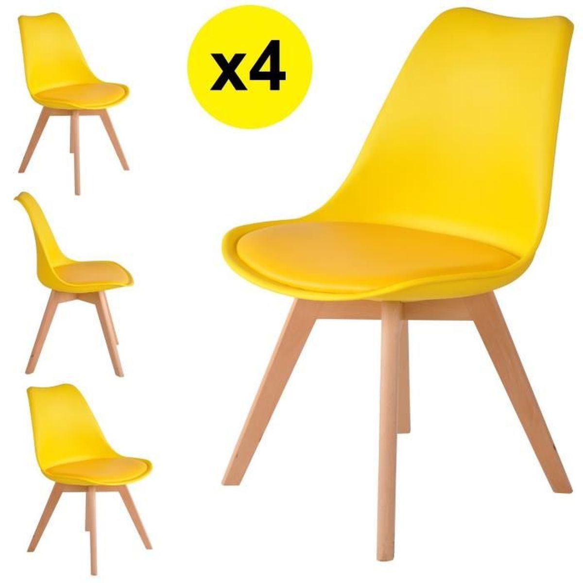 Lot de 4 chaises scandinaves coloris jaune  Skagen Style scandinave