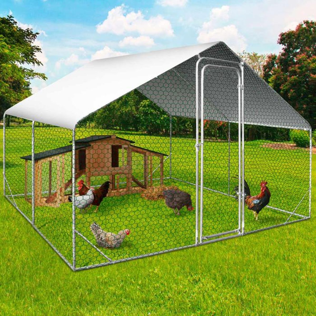 ID MARKET Enclos poulailler 9M² parc grillagé 3x3M acier galvanisé