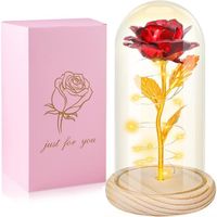 Rose Eternelle sous Cloche, Cadeau Fete des Meres, La Belle et la Bête Rose en Verre avec Lumières LED, Cadeau Anniversaire Maman