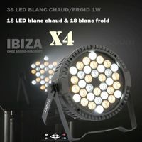 Pack de 4 Projecteurs Blancs Par Ibiza Light THINPAR-36X1WHITE - DMX Télécommande Extra-plats LED Soirée Dj Club Fête Discothèque