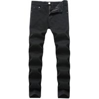 Jeans Homme Slim Fit Élasticité 5 Poches Pantalon Denim en Coton Couleur Unie - Noir