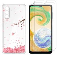 Coque pour Samsung Galaxy A04s - A04 + [2 Pièces] Protection écran,Souple TPU Antichoc Case Cover ,fleur de cerisier JAOIWE