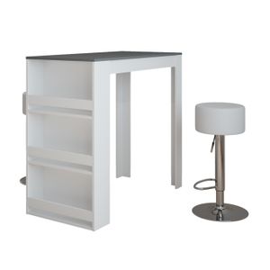 Table De Bar Vicco Blanche Avec étagère Et Compartiments - 117x57x106 Cm, Neuve