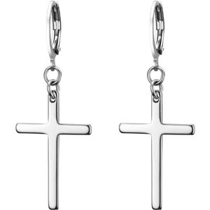 Boucle d'oreille Flongo Boucles d’Oreilles avec Croix pour Femme Homme Couleur Argent Boucles d’Oreilles Piercing Acier Inoxydable Simple Classique