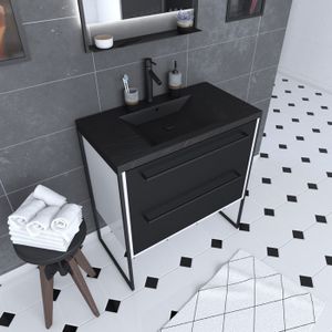 LAVABO - VASQUE Meuble de salle de bain 80x50cm Blanc - 2 tiroirs 