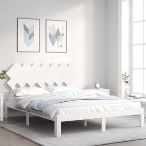 STRUCTURE DE LIT KEENSO Cadre de lit avec tête de lit blanc King Size bois massif A3193732 YN013
