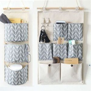 Fablcrew 1Pcs Sac de Rangement Suspendu en Coton et Lin Bébé Poches Organisateur Mural pour Derrière Porte Murale Chambre Storage Décoration 