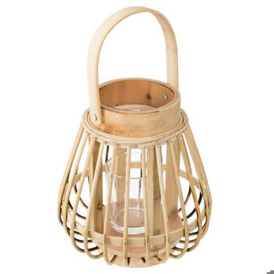 Lanterne Bougie Bois Rustique 23cm - Bougeoir Vintage Shabby Chic Pour Intérieur Extérieur