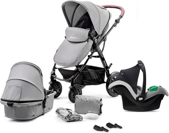 Poussette 3 En 1 Poussette Canne Trio Landau Bébé - Grandes Roues, 25kg, Panier Spacieux - D-Noir