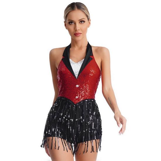 Aislor Justaucorps Gymnastique Danse Latine Jazz Pour Femme Combinaison Patinage Artistique Strass Frangé Tenue Danse Chacha Tango Blanc XS