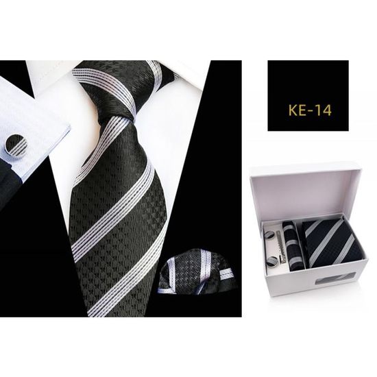 Cravate Homme Rétro Mélange Coton + Pochette + Pince - Ensemble Élégant JEMYGINS
