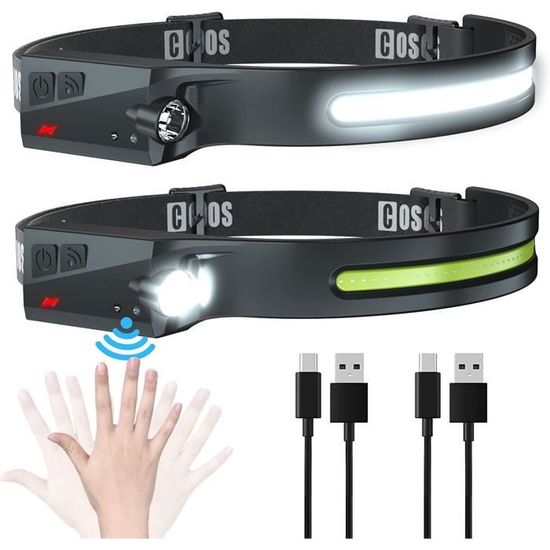Lampe Frontale Rechargeable USB-C X2 – Capteur De Mouvement, IPX4, 5 Modes, Idéale Course Et Camping