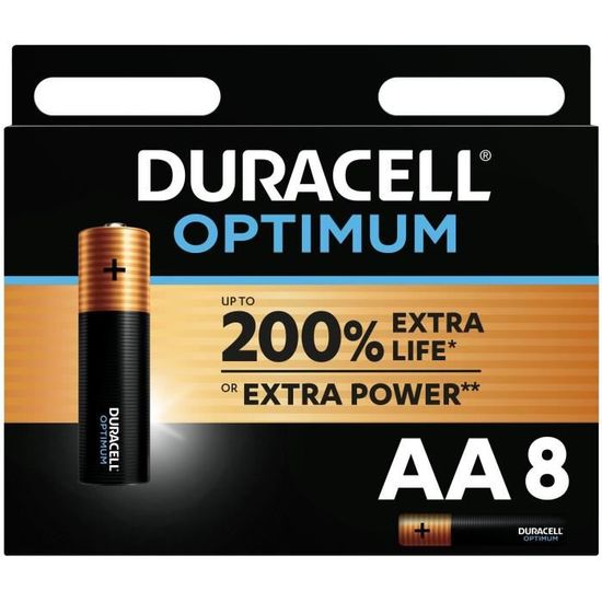 Duracell Optimum Piles alcalines AA, 1,5 V LR6 MN1500, paquet de 8