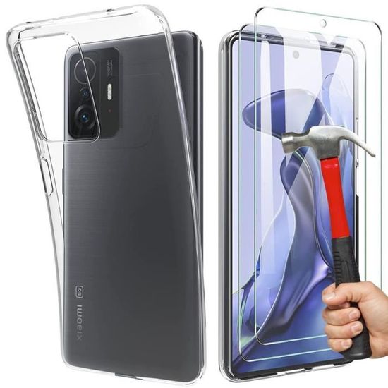 Coque Silicone TPU Transparente + 2 Verres Trempés Pour Xiaomi 11T / 11T Pro - Neuf