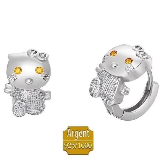 Boucles D'oreilles Enfant Hello Kitty – Clous Rockabilly Argentés, Style Fantaisie