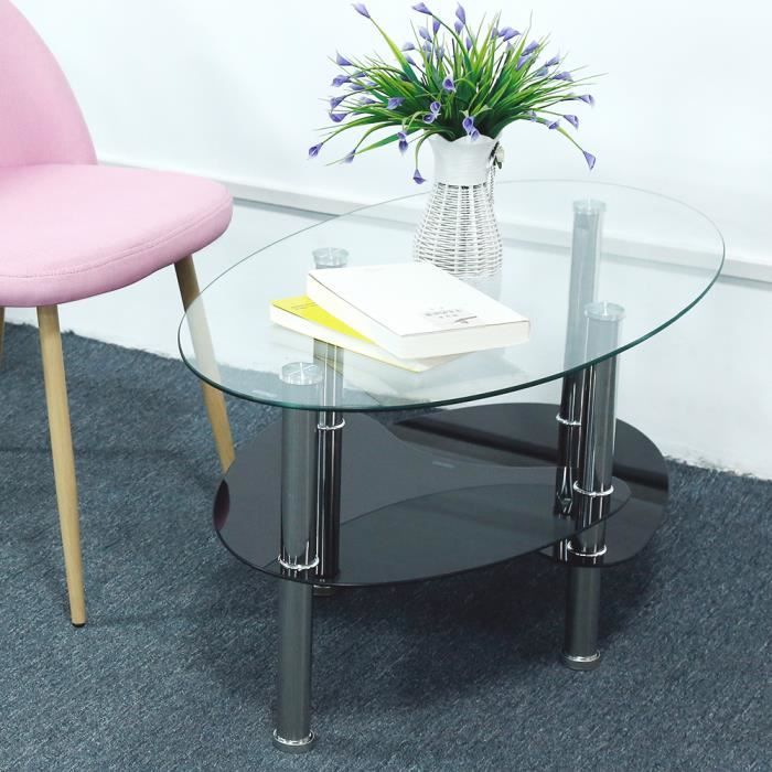 Table basse verre trempé avec design contemporain Noir et blanc
