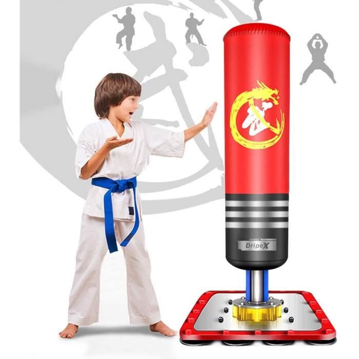 Dripex Sac de Frappe sur Pied Enfant Sac de Boxe Debout Autoportant pour Karaté Fitness Taekwondo - Rouge
