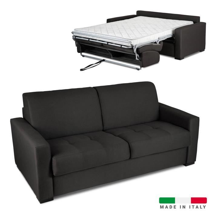 Canapé convertible 3 places LOUNA en tissu gris anthracite ouverture express