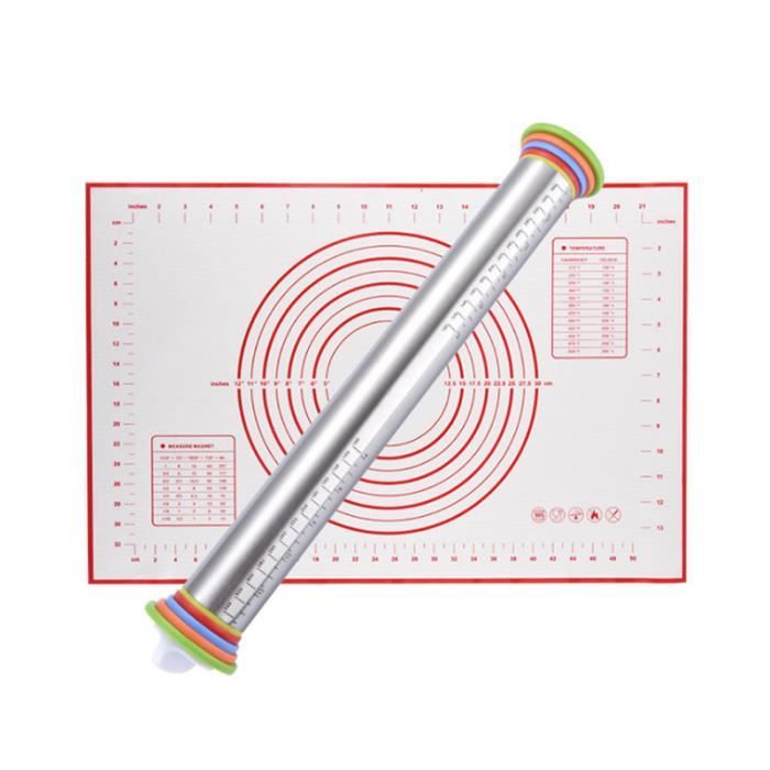 ROULEAU A PATISSERIE Mixte - Rouleau à pâtisserie en acier inoxydable jeu de tampons en silicone - Rouge GT™