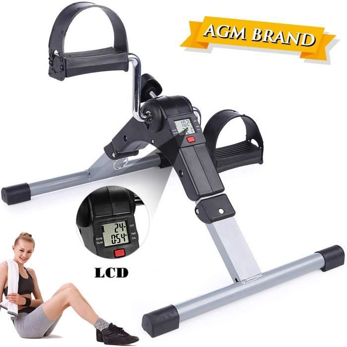 AGM Mini Vélo d'Appartement Pédalier Pliable avec Résistance Réglable Ecran LCD Appareil Fitness pour Entraîner Les Jambes Bras Prat