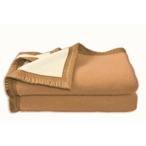 Couverture Aubisque Woolmark - 100% Laine - Bicolore biche et naturel - 240 x 300 cm
