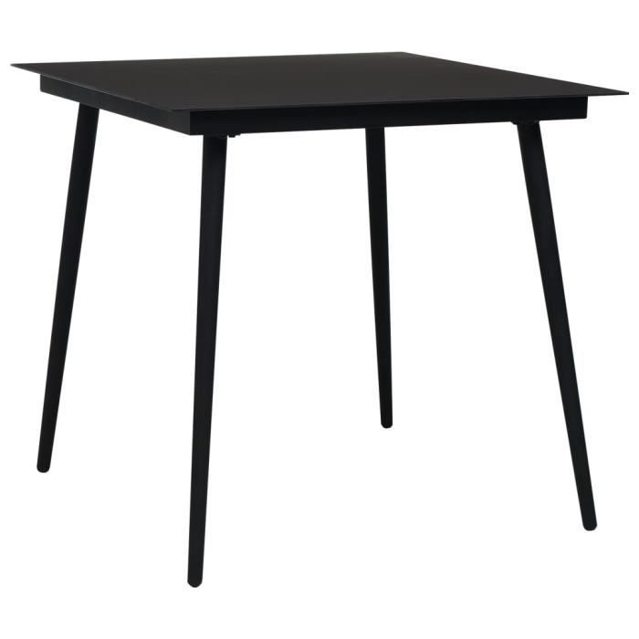 MAISON - Table à dîner d'extérieur Table pour Cuisine, Jardin ou Terrasse Noir 80x80x74 cm Acier et verre☆2631