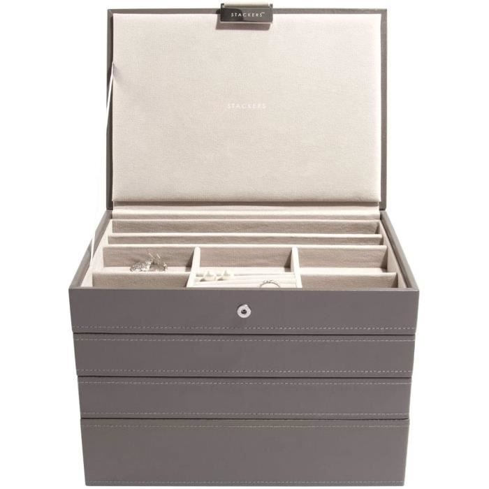 Stackers by LC Designs STACKERS Set of 4 ‘CLASSIC SIZE’ - Mink STACKER Set of 4 Jewellery Box with Grey Velvet Finish Li 20359