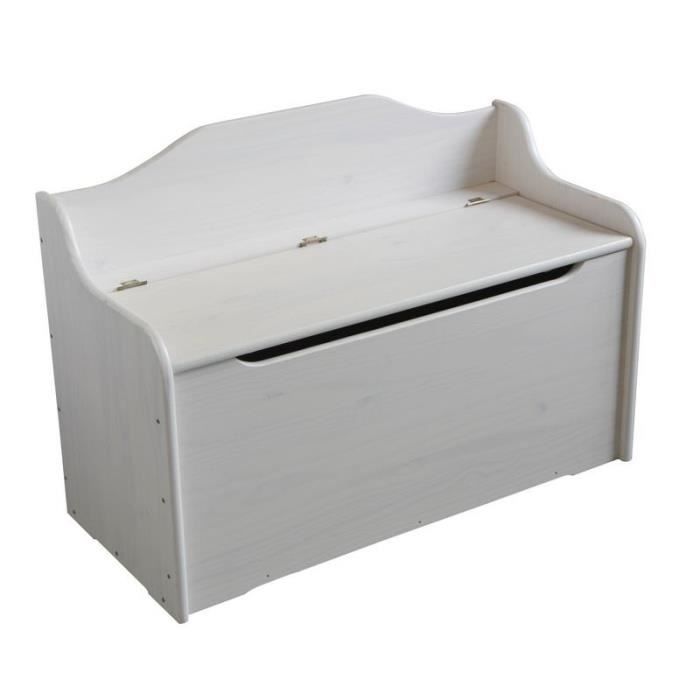 Coffre banquette Pin massif cérusé blanc