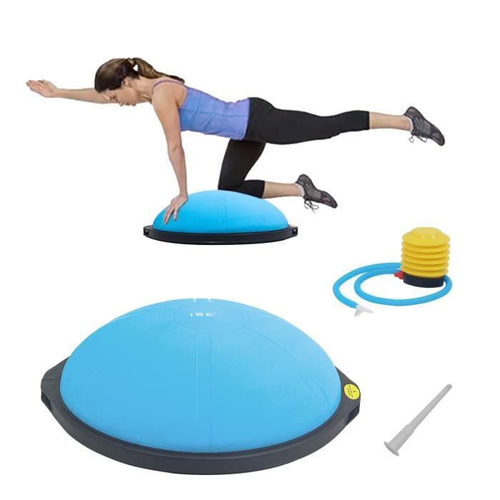 ISE Balance trainer, Demi-Ballon d’Entraînement Ø 64 cm,avec Câbles de Resistance et Pompe,pour Yoga, Gymnastique,Bleu