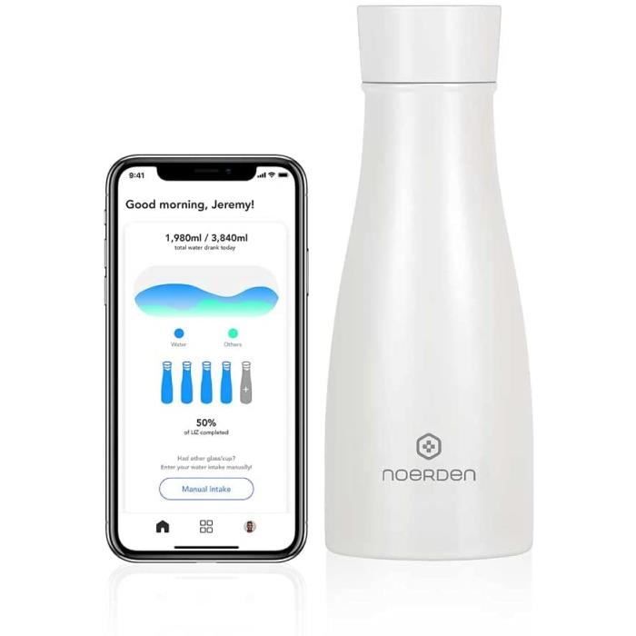 NOERDEN - Bouteille Intelligente LIZ 350 - Bouteille d'eau Autonettoyante en Acier - Couvercle sans BPA, Stérilisation UV, Rapp A258