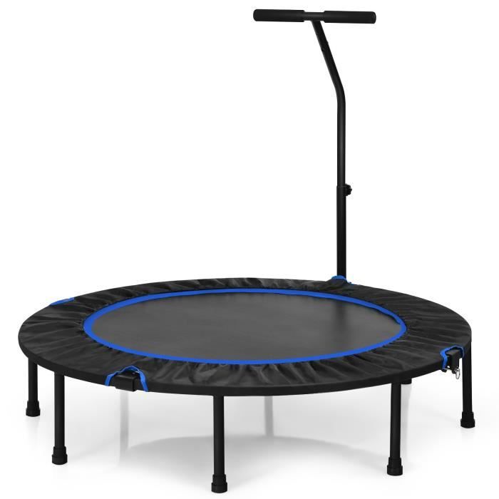 COSTWAY Trampoline de Fitness Pliable Φ120CM Poignée Forme T Hauteur Ajustable Patins Antidérapants Limite 65 KG pour Enfants Bleu