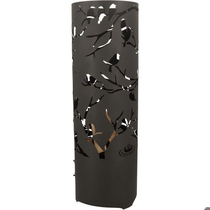 Esschert Design Baril à feu Birds on Twig Acier au carbone Noir FF409