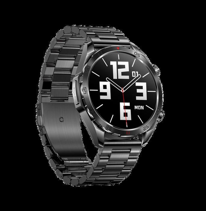 Montre Connectée Homme avec Micro Smartwatch Femme ECG PPG Grand Écran Rond Tactile Étanche IP67 Boîtier Alliage Bracelet Similicuir