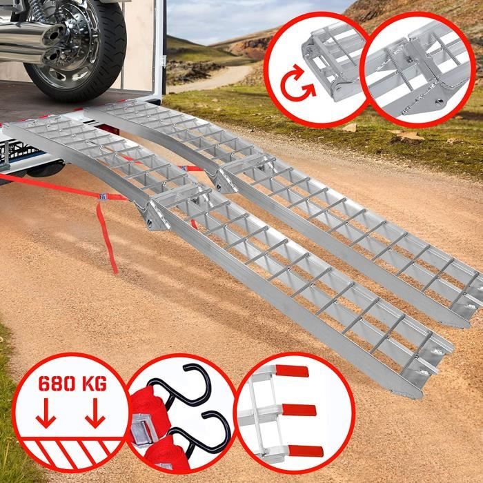 Jago® Rampe de Chargement - Lot de 2, Pliable, Charge max. 340 kg, pour Motos, Quads, Voitures, Remorques - Rampe, Rails d’Accès