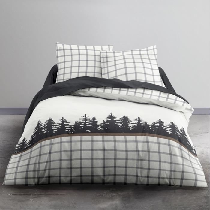 TODAY Parure de couette 220x240 + 2 taies d'oreillers 63x63cm - 100% Coton - Flanelle 2020 Forest TODAY