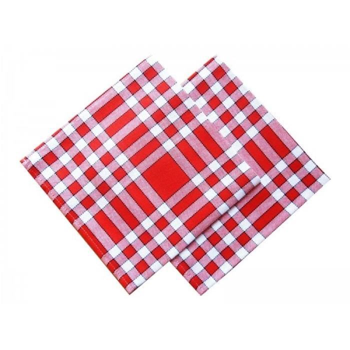 LINANDELLE - Lot de 2 grandes serviettes de table coton 57 fils carreaux vichy normand NELLY - Rouge
