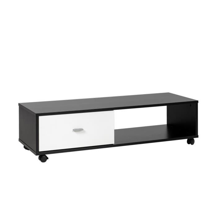 MEUBLES COSY Meuble TV scandinave contemporain Noir et Blanc - L 111 x P 38 x H 30 cm