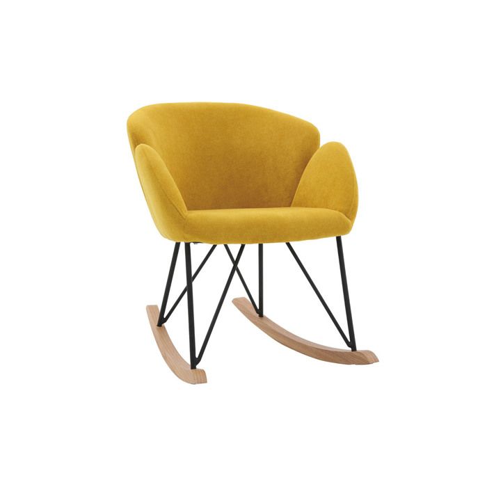 Miliboo & Stéphane Plaza - Rocking chair design velours jaune moutarde RHAPSODY