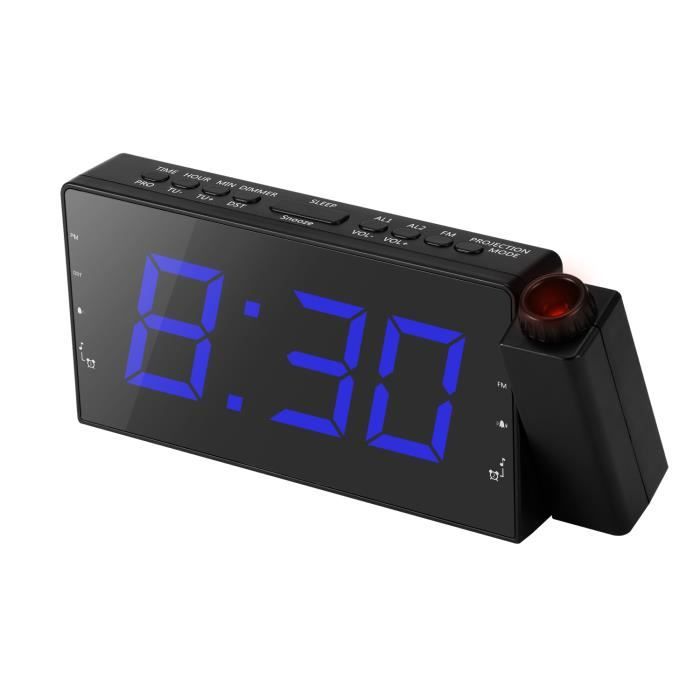 Projecteur numérique Radio-réveil Snooze Minuteur Température Affichage LED Câble de charge USB Table à 180 degrés Radio FM Horloge