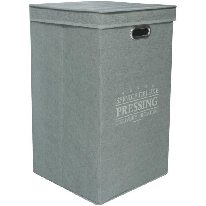 Meuble Panier Rangement Linge Design Inscription Pressing Deluxe 70L Gris