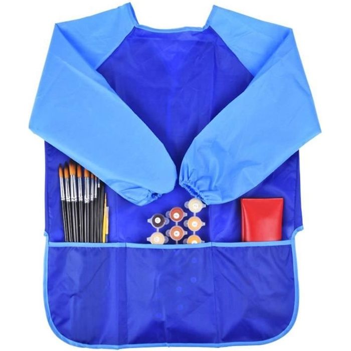 Enfants Sarrau Blouse Tablier étanche à Manches Longues pour Peinture Art (Bleu)