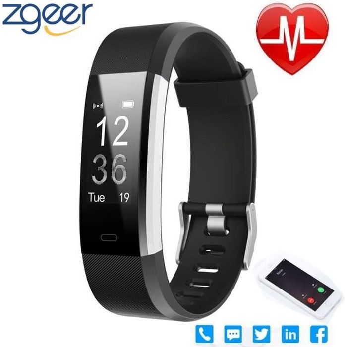 Montre Connectée Tracker d’Activité Podomètre avec Moniteur de Fréquence Cardiaque, Imperméable Compteur de Calories, Android iOS