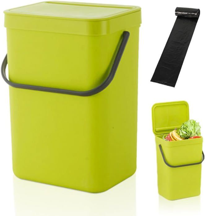 Poubelle De Cuisine Composteur Pliable 7L - À Accrocher Sous L'évier Ou Sur Porte - Sans Couvercle, Design Mural Pratique - Blanc - 10
