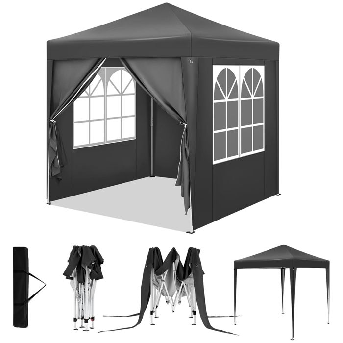 WOLTU Tonnelle 2x2m Pergola Pliante Barnum avec 4 Parois Latérales Hauteur Réglable Gazebo Imperméable Anti-UV Anthracite