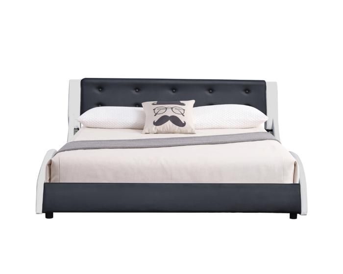 Ensemble Lit Mathis 160x200 - Sommier + Tête de Lit + 9 Pieds en 5 cm BLANC & NOIR