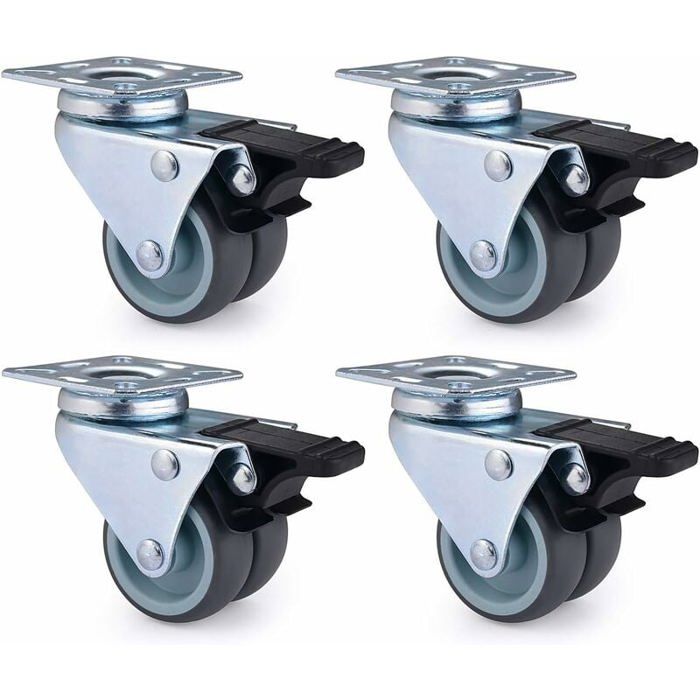 Lot De 4 Roulettes Pivotantes Résistantes En Caoutchouc Avec Frein 50 Mm - Charge 200 Kg + Vis Gratuites